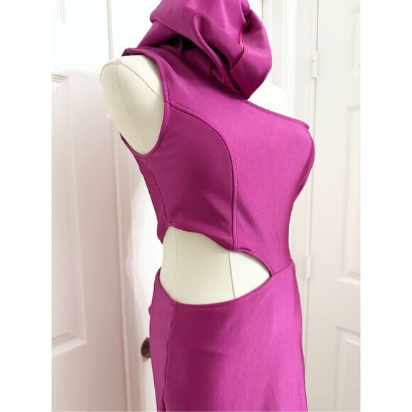 Zen Purple One Puff Statement Shoulder Sleeve Cutout Midi Dress Size XS - Picture 3 of 7